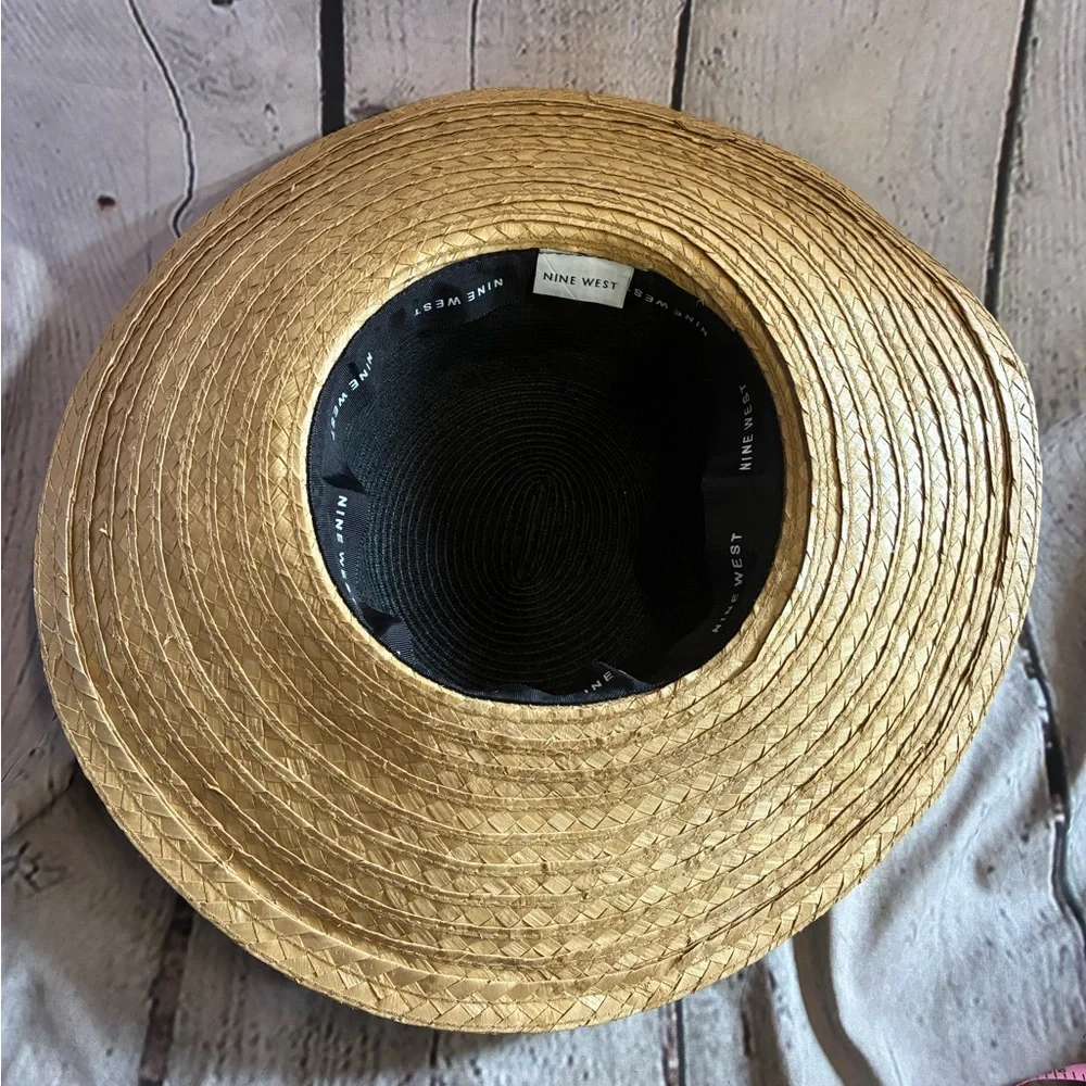 Nine West Women’s Animal Print‎ Wide Brimmed Straw Beach Vacation Sun Hat GUC